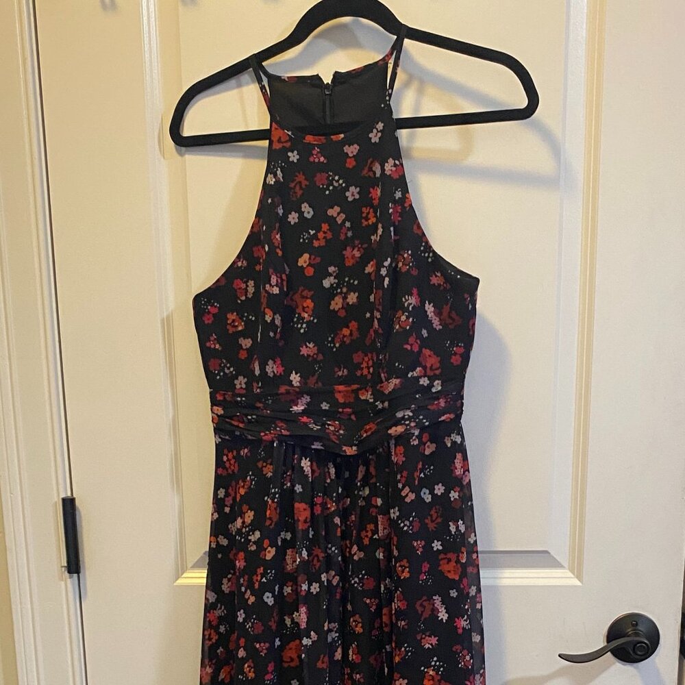 David's Bridal Floral Print Halter A-Line Dress with Slit Back Zip Lined Size 8